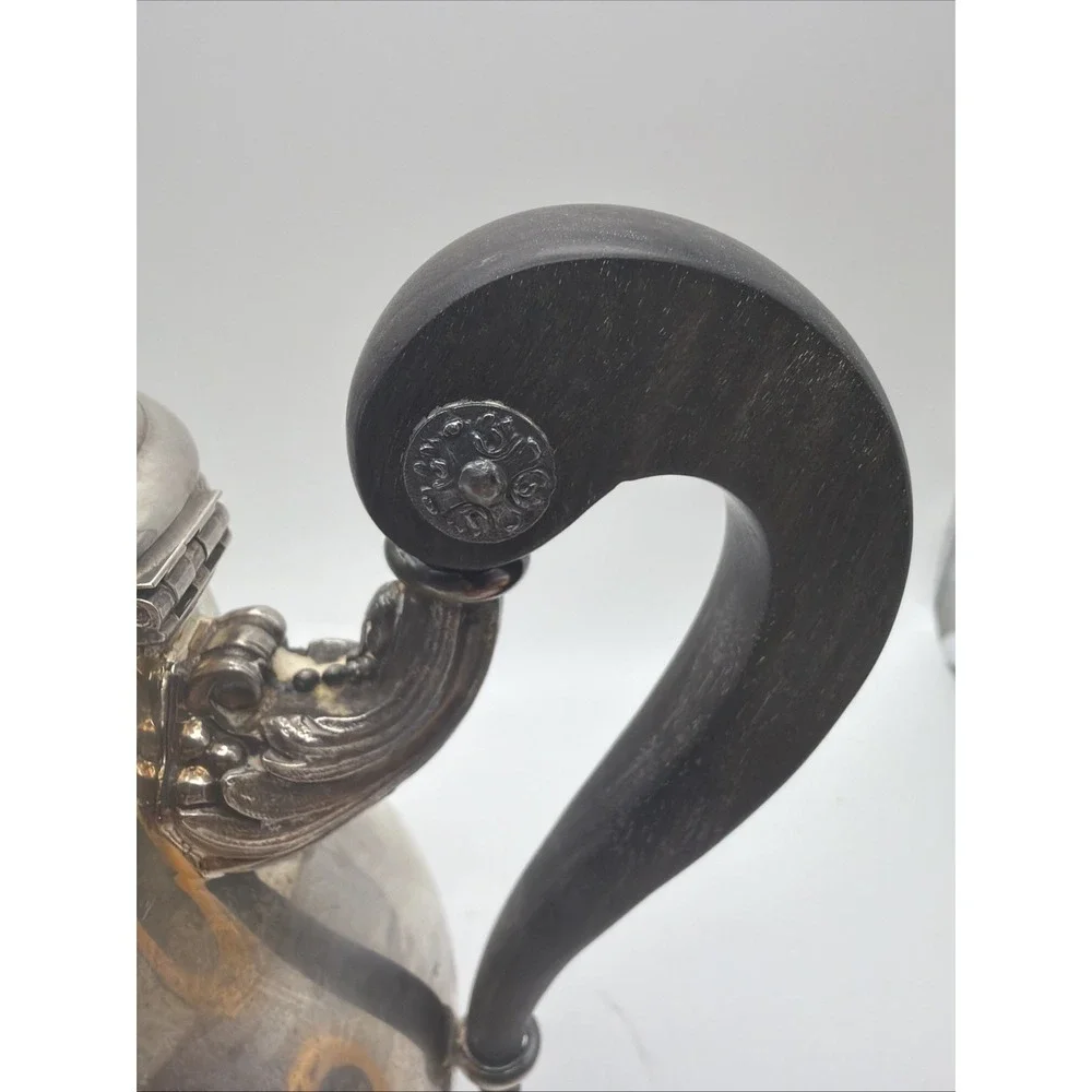 Christofle France Perles Silver Plated Coffee Pot Wood Handle Empire Style